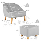 NNECW Toddler Single Sofa Chair with Matching Stool for 3-5 Years Old-Grey