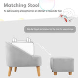 NNECW Toddler Single Sofa Chair with Matching Stool for 3-5 Years Old-Grey