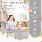 NNECW Toddler Single Sofa Chair with Matching Stool for 3-5 Years Old-Grey