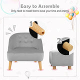 NNECW Toddler Single Sofa Chair with Matching Stool for 3-5 Years Old-Grey