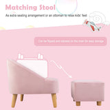 NNECW Toddler Single Sofa Chair with Matching Stool for 3-5 Years Old-Pink