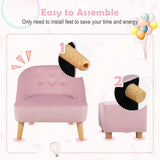 NNECW Toddler Single Sofa Chair with Matching Stool for 3-5 Years Old-Pink