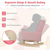NNECW Kids Rocking Chair with Wood Legs &amp Anti-tipping Design-Pink