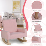 NNECW Kids Rocking Chair with Wood Legs &amp Anti-tipping Design-Pink