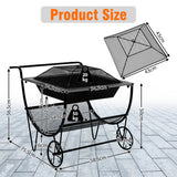 NNECW Outdoor Wood Burning Fire Pit with Firewood Rack & Handle & Wheels