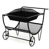 NNECW Outdoor Wood Burning Fire Pit with Firewood Rack & Handle & Wheels