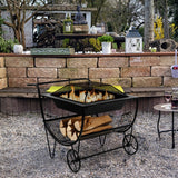 NNECW Outdoor Wood Burning Fire Pit with Firewood Rack & Handle & Wheels
