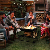 NNECW Outdoor Wood Burning Fire Pit with Firewood Rack & Handle & Wheels