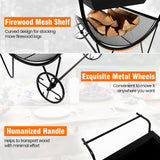 NNECW Outdoor Wood Burning Fire Pit with Firewood Rack & Handle & Wheels