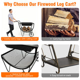 NNECW Outdoor Wood Burning Fire Pit with Firewood Rack & Handle & Wheels