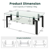 NNECW 2-Tier Rectangular Glass Coffee Table with Tempered Glass Tabletop