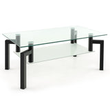 NNECW 2-Tier Rectangular Glass Coffee Table with Tempered Glass Tabletop