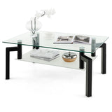 NNECW 2-Tier Rectangular Glass Coffee Table with Tempered Glass Tabletop