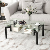 NNECW 2-Tier Rectangular Glass Coffee Table with Tempered Glass Tabletop