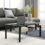 NNECW 2-Tier Rectangular Glass Coffee Table with Tempered Glass Tabletop