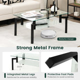 NNECW 2-Tier Rectangular Glass Coffee Table with Tempered Glass Tabletop
