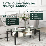 NNECW 2-Tier Rectangular Glass Coffee Table with Tempered Glass Tabletop