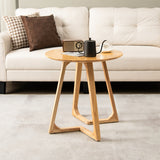 NNECW 60cm Rubber Wood Round End Table with Adjustable Foot Pads