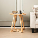 NNECW 60cm Rubber Wood Round End Table with Adjustable Foot Pads