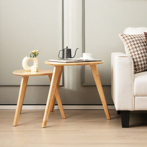 NNECW 2-Piece Wood Triangle Nesting End Table Set for Living Room
