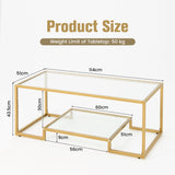 NNECW Modern 2-Tier Coffee Table with Golden Metal Frame for Living Room