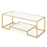NNECW Modern 2-Tier Coffee Table with Golden Metal Frame for Living Room
