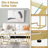NNECW Modern 2-Tier Coffee Table with Golden Metal Frame for Living Room