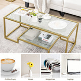 NNECW Modern 2-Tier Coffee Table with Golden Metal Frame for Living Room