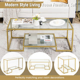 NNECW Modern 2-Tier Coffee Table with Golden Metal Frame for Living Room