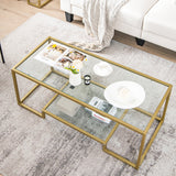 NNECW Modern 2-Tier Coffee Table with Golden Metal Frame for Living Room