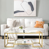 NNECW Modern 2-Tier Coffee Table with Golden Metal Frame for Living Room
