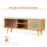 NNECW Bamboo Entertainment Center with Rattan & Tempered Glass Sliding Doors