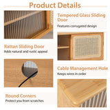 NNECW Bamboo Entertainment Center with Rattan & Tempered Glass Sliding Doors