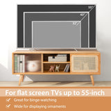 NNECW Bamboo Entertainment Center with Rattan & Tempered Glass Sliding Doors