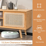 NNECW Bamboo Entertainment Center with Rattan & Tempered Glass Sliding Doors