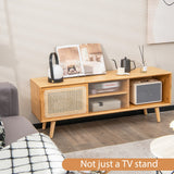 NNECW Bamboo Entertainment Center with Rattan & Tempered Glass Sliding Doors