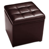 NNECW 40cm PU Leather Cube Storage Ottoman with Lid-Brown