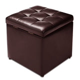 NNECW 40cm PU Leather Cube Storage Ottoman with Lid-Brown