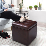 NNECW 40cm PU Leather Cube Storage Ottoman with Lid-Brown