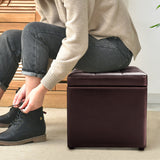 NNECW 40cm PU Leather Cube Storage Ottoman with Lid-Brown