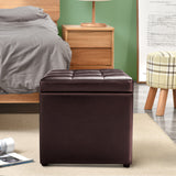 NNECW 40cm PU Leather Cube Storage Ottoman with Lid-Brown