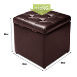 NNECW 40cm PU Leather Cube Storage Ottoman with Lid-Brown