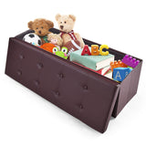 NNECW Tufted Faux Leather Folding Storage Ottoman Bench