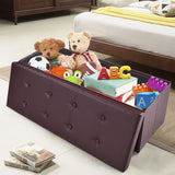 NNECW Tufted Faux Leather Folding Storage Ottoman Bench