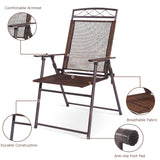 NNECW Set of 4 Portable Folding Garden Chairs with Armrests for Outdoor Camping