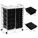 NNECW 15 Drawer Rolling Storage Cart with Wheels for Home Office Black