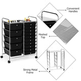 NNECW 15 Drawer Rolling Storage Cart with Wheels for Home Office Black