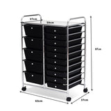 NNECW 15 Drawer Rolling Storage Cart with Wheels for Home Office Black