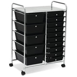 NNECW 15 Drawer Rolling Storage Cart with Wheels for Home Office Black