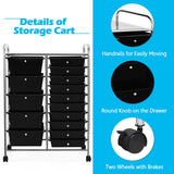 NNECW 15 Drawer Rolling Storage Cart with Wheels for Home Office Black